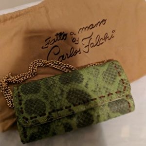 Carlos Falchi skin bag clutch gold chain